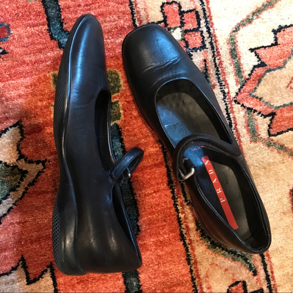 Prada Black Leather Mary Jane Flats